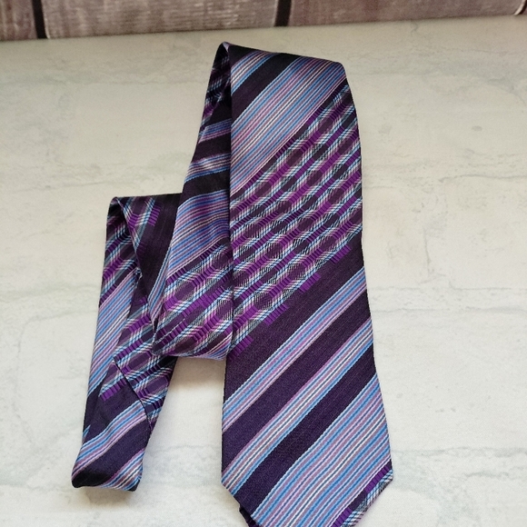 Missoni Tie Necktie Silk Purple Blue Striped Abstract Retro Classic Textured - Picture 8 of 8